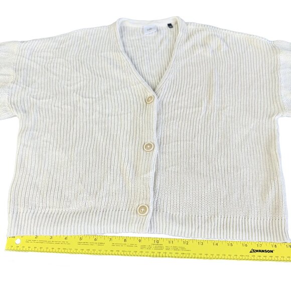 CABI Lightweight Cotton Crop Cardigan L – Cream Ribbed Knit Button‑Up Sweater - Picture 13 of 15